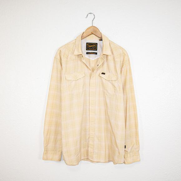HOWLER BROS Men's Large H Bar B Tech Shirt Yellow check Long Sleeve - Picture 1 of 9